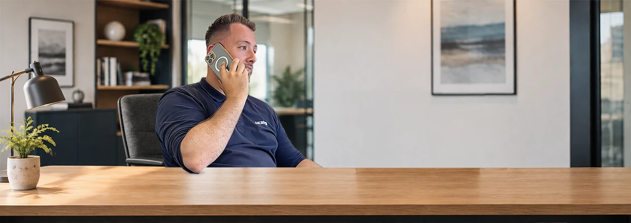 James at his desk — chat to HERITS