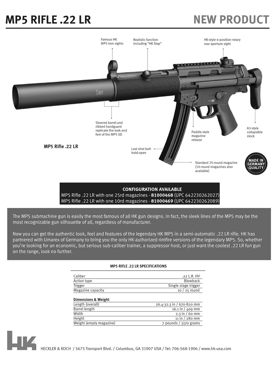 Heckler & Koch MP5 | Rifle | Semi-Auto | 22LR | 16.1