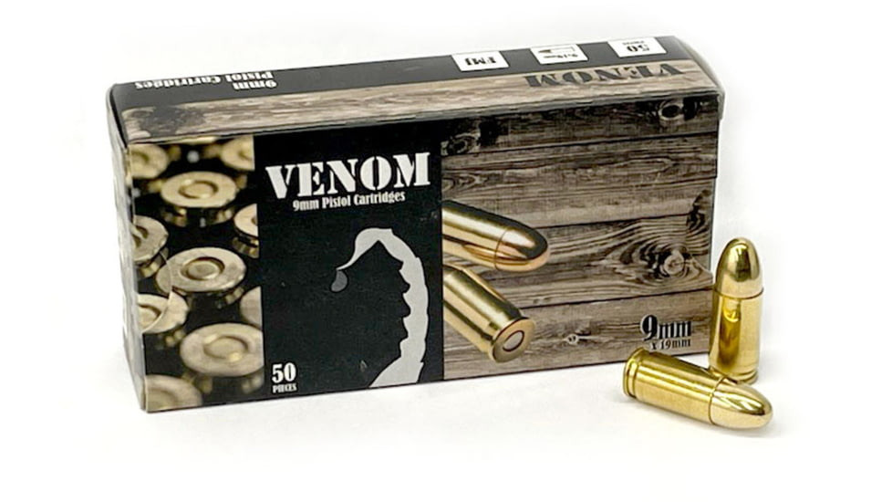 Venom Handgun Ammo | 9mm | 115 Grain | Full Metal Jacket | 50