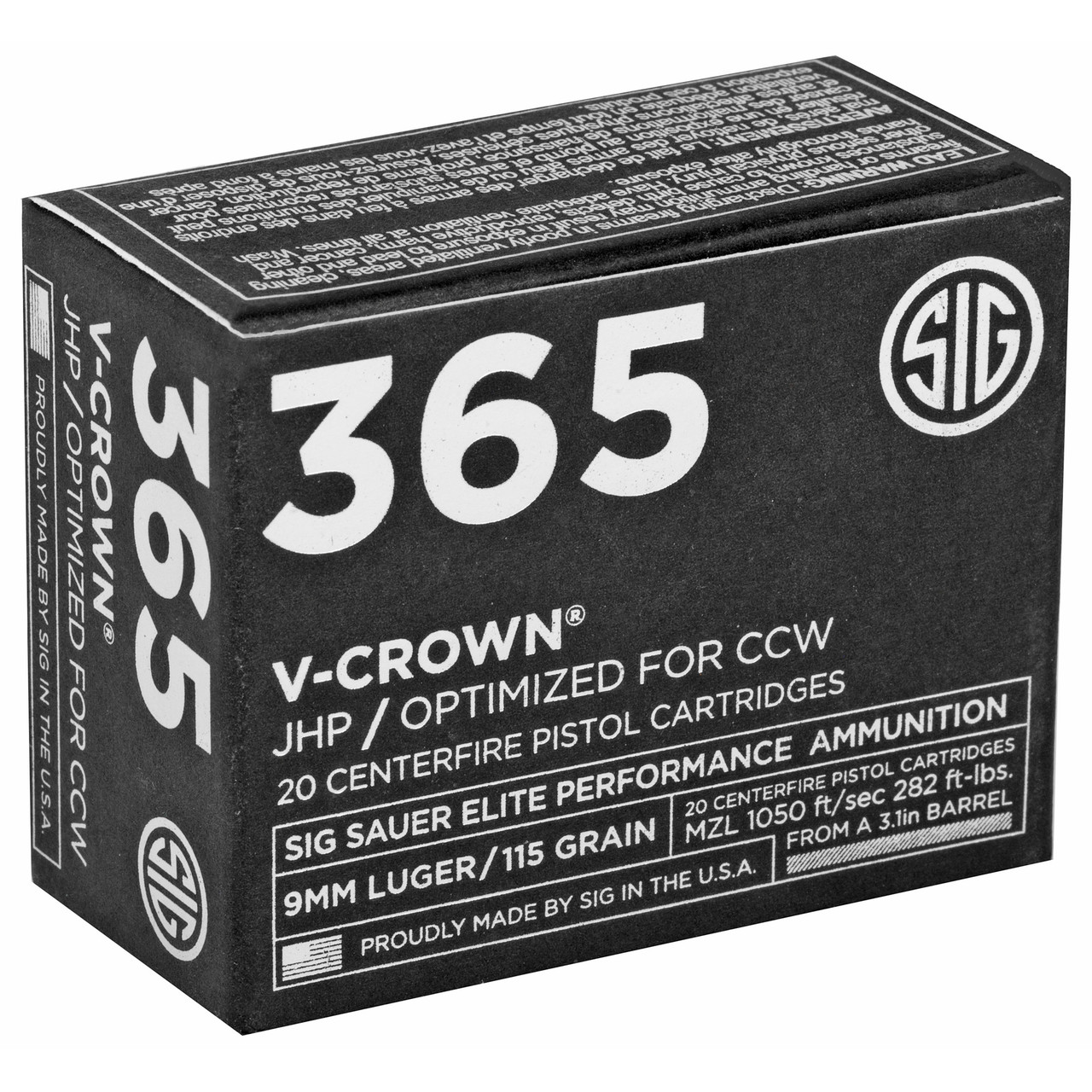 Sig Sauer 365 V-Crown Ammunition | 9mm | 115 Gr | Elite 