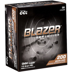 CCI Blazer 200rds 9mm 115gr | Ammo | 9mm 115 Gr | Box of 200 | Black | 51992BB | 9a