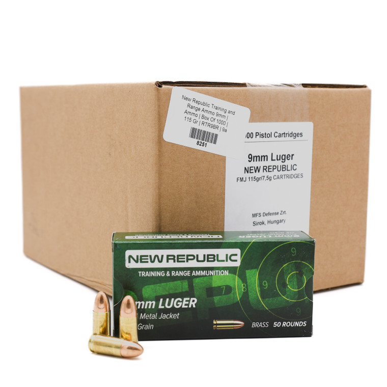 New Republic Training and Range Ammo 9mm | Ammo | Box Of 1000 | 115 Gr | RTR9BR | 9a