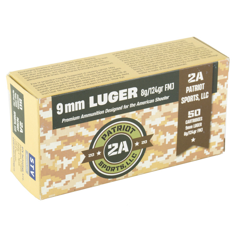 STV Technology Patriot Sport’s 9mm | Ammo | 124Gr | Box Of 50 | P9MM124F | 9a