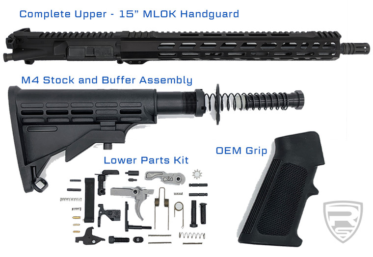 AR-15 Complete 16" Rifle Build Kit | 15" MLOK | M4 Stock | .223Rem / 5.56NATO