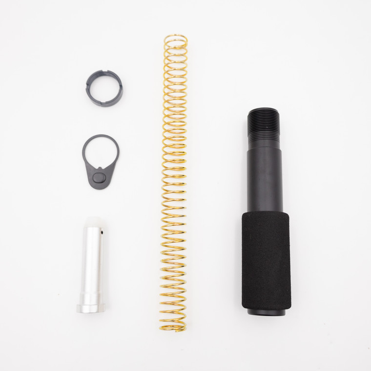 AR Pistol Buffer Tube Kit, Includes, spring, buffer, castle nut, end plate and buffer tube.