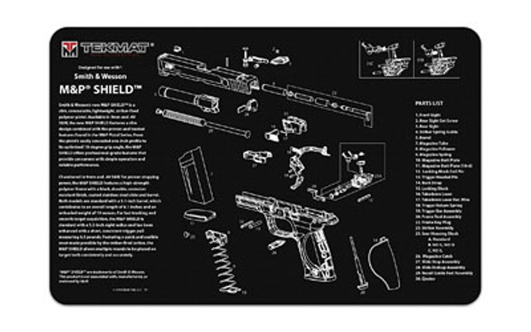 Tekmat Bench Mat | Smith & Wesson M&P Shield | 11"x17" | Black | 17MPSHIELD