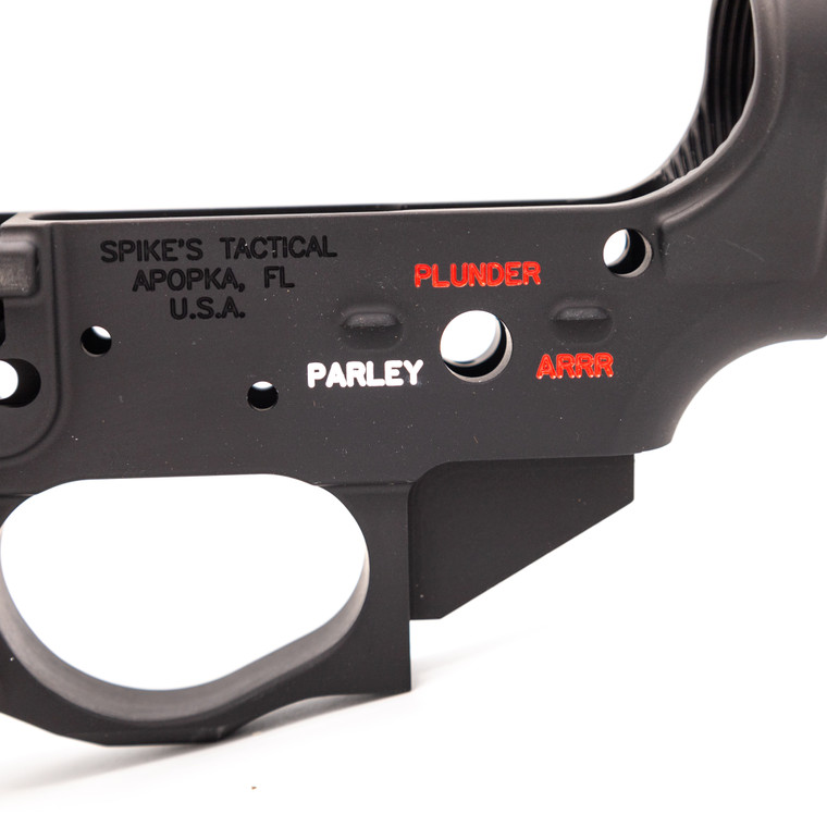 Spike's Tactical | Calico Jack | Stripped Lower | AR15 Platform | Black Color Filled With Calico Flag | STLS016-CFA