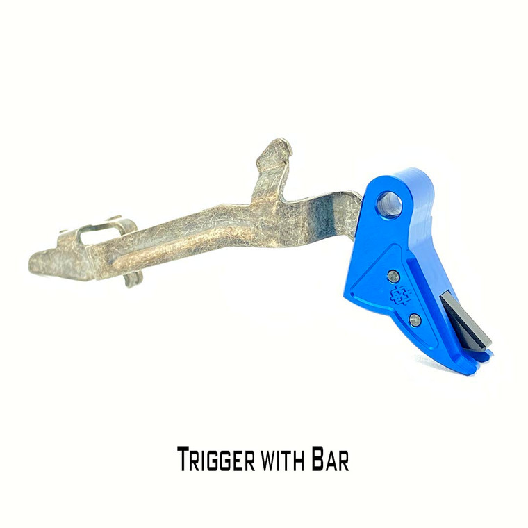 Cross Armory Enhanced Flat Faced Trigger | For Glock Gen 1 - 4 & P80 | 9mm | Trigger with Bar only | Blue / Black | CRGTB-BL-BK