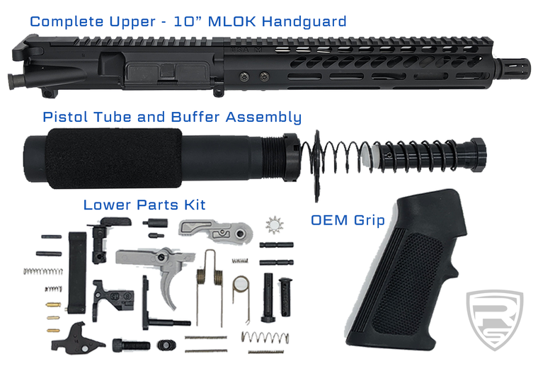 AR-15 Complete 10.5" Pistol Build Kit | 10" MLOK | Pistol Tube | 7.62x39