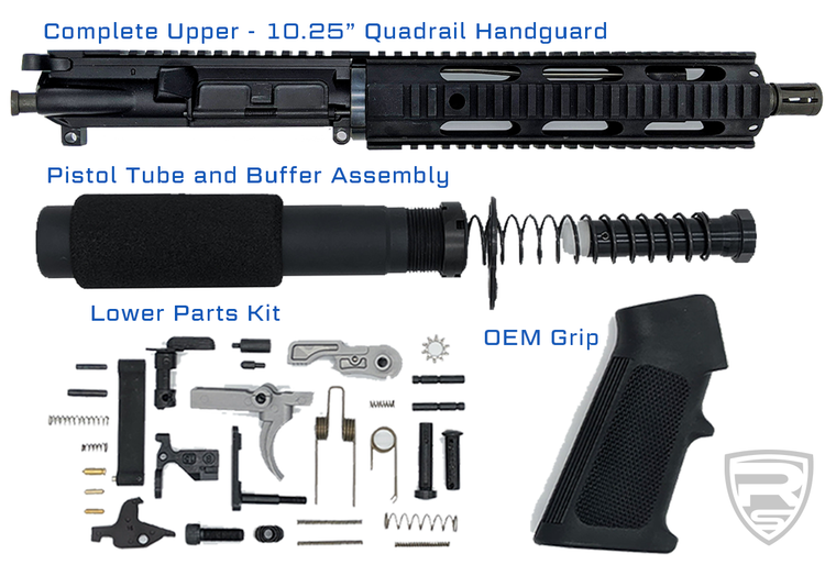 AR-15 | Complete 10.5" Pistol Build Kit | 10.25" Quadrail | Pistol Tube | 7.62x39