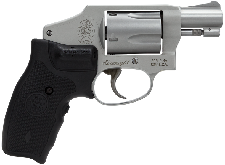 Smith & Wesson Model 642 Airweight Revolver, .38 Special, 1.88, Silver, Crimson Trace Lasergrip