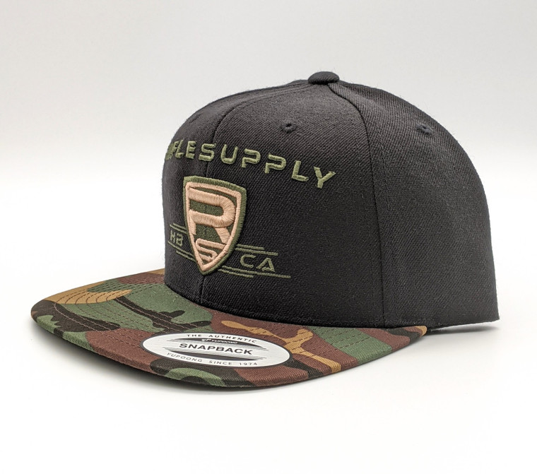 Rifle Supply | Snapback Hat | Puff ODG/Tan HB Crest | Black & Camo