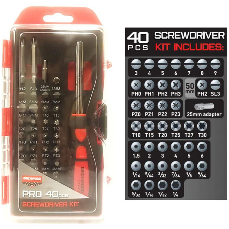 Birchwood Casey Pro Screwdriver Set | 40 Piece Kit | Red | BC-PROSDS