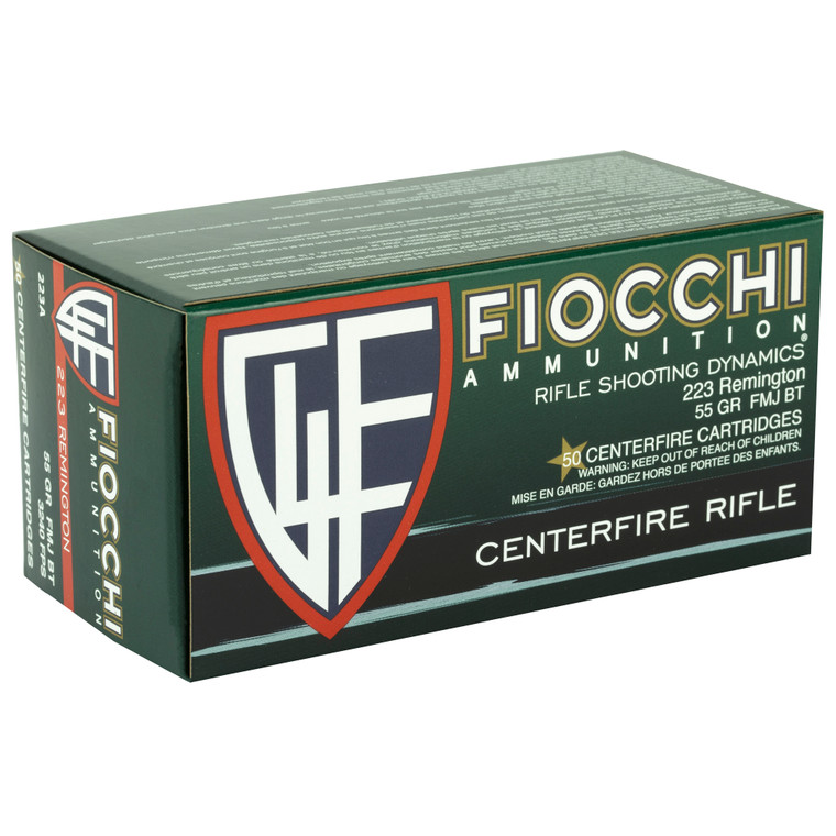 Fiocchi Ammunition Ammo | .223 Remington | 55 Grain | Full Metal Jacket - Boat tail | 50 Round Box | 223A