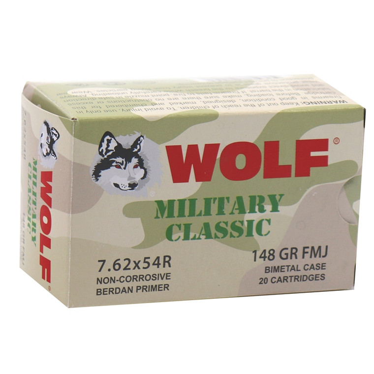Wolf Military Classic Ammo | 7.62x54R | 148 Grain | Full Metal Jacket | MC76254R148B | 762x54a