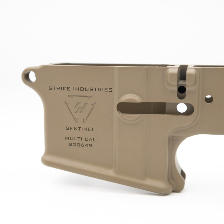 Strike Industries Limited Edition Stripped Lower Receiver BLEM | Lower Receiver | Multi-Cal | FDE