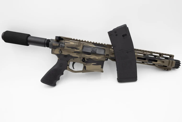 Juggernaut Tactical AR-Pistol | AR-Pistol | 8.5” Barrel | 10 Rounds | 5.56 NATO | CA Compliant | Camo FDE