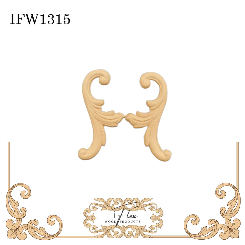 Ifw 1315 iflex wood products, bendable mouldings, flexible, wooden appliques,  scroll pair - the plaster paint company, llc