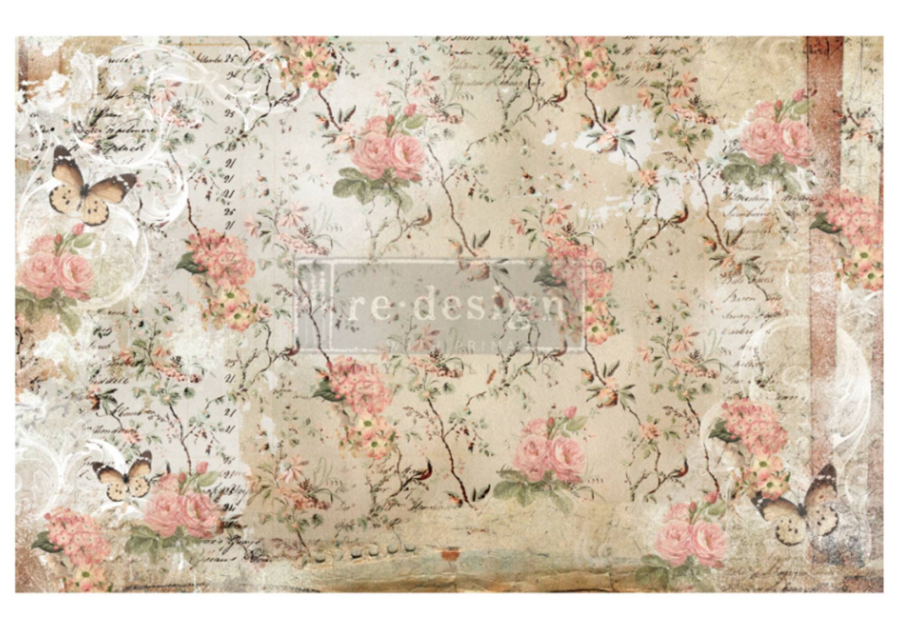 Redesign With Prima Botanical Imprint Decoupage Decor Tissue Paper,  Fabric Like Feel, Vintage Look, Pink Flowers, Pattern - The Plaster Paint  Company, LLC