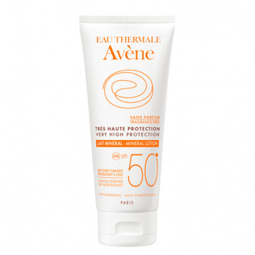 Avene leche 50+ pantallas físicas cuerpo