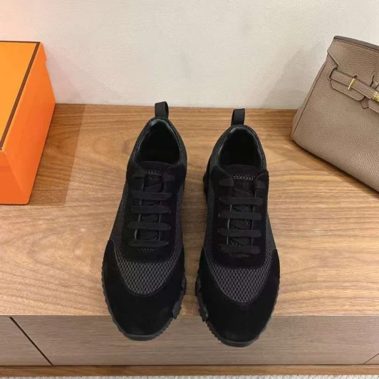 Hermes Casual Sneakers Grey Suede Mesh