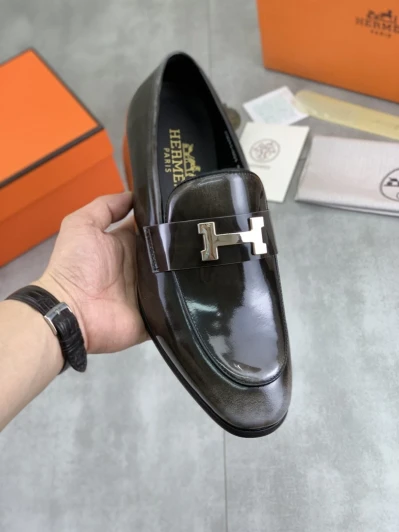 Hermes Loafers Grey Patent Leather H Buckle Hermes Loafers Grey Patent Leather H Buckle