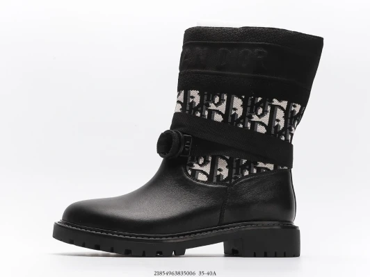 Dior Boots Black Monogram Canvas Leather Buckle Strap