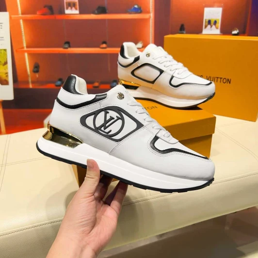 Louis Vuitton Sneakers White Leather Black Gold Trim