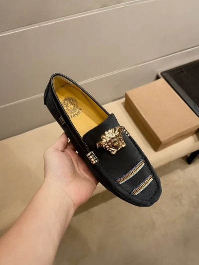 Versace Loafers Black Suede Medusa Head Embellishment