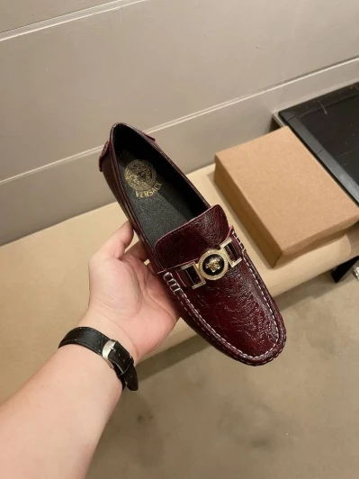 Versace Loafers Burgundy Patent Leather Medusa Buckle