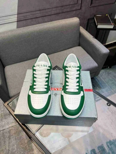 Prada Sneakers White Green Leather Lace-Up Logo