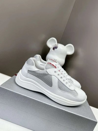 Prada White Leather Mesh Sneakers