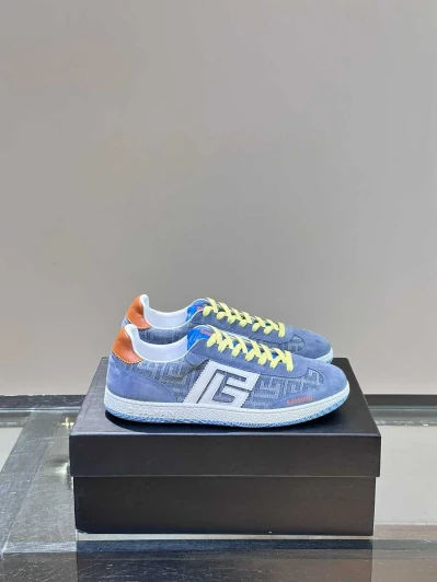 Balmain Suede Trainers Blue Logo Detail