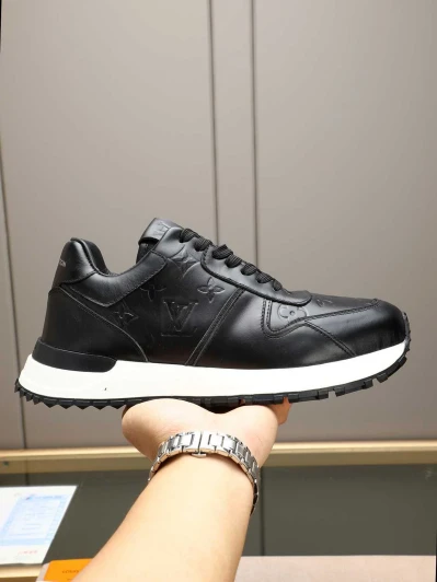 Louis Vuitton Sneakers Black Leather Embossed Monogram Runner