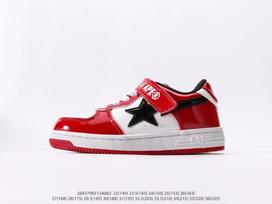 BAPE Kids Shoes Red White Star Logo Hook-and-Loop