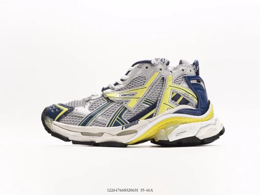 Balenciaga Runner Trainers Grey Yellow Navy Mesh