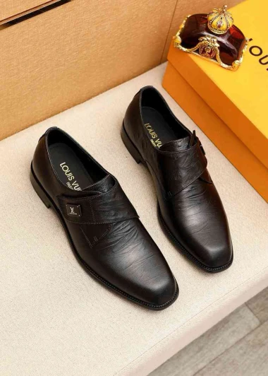 Louis Vuitton Men's Leather Dress Shoes Black Cross Strap