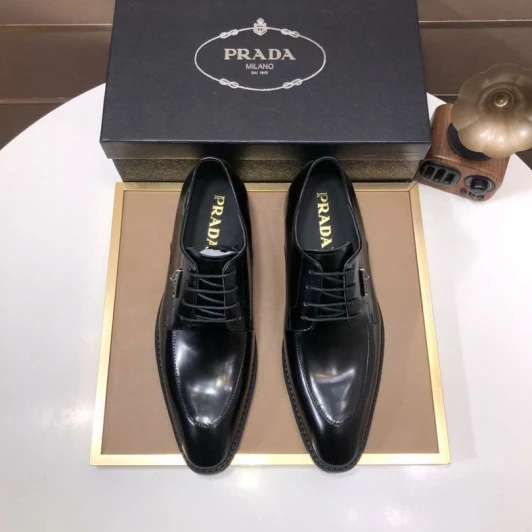 Prada Leather Dress Shoes Black Lace-Up