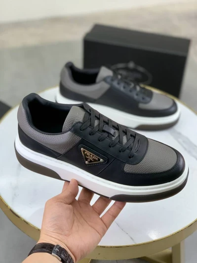 Prada Leather And Suede Casual Sneakers Black Grey