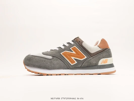 New Balance 574 Grey Orange Suede Casual Sneakers
