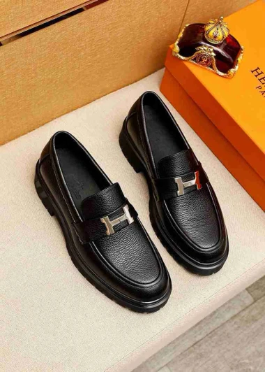 Hermes Loafers Black Leather Chunky Sole H Buckle