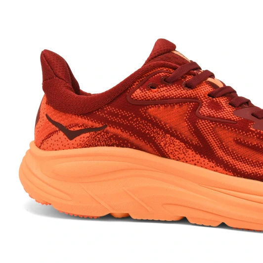 Hoka Running Shoes Orange Red Knit Padded Heel