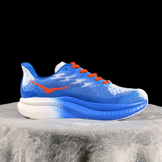 Hoka Running Shoes Blue White Orange Mesh Breathable