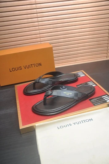 Louis Vuitton Flip Flops Brown Damier Canvas Leather