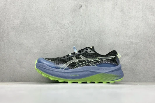 Asics Trail Running Shoes Black Light Green Blue Rubber