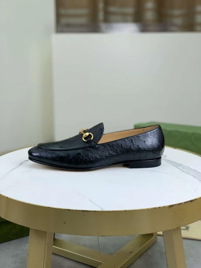 Gucci Loafers Black Ostrich Leather Horsebit Detail