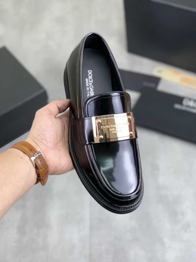 Dolce & Gabbana Loafers Black Patent Leather Gold Plate