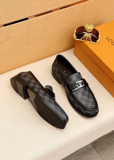 Louis Vuitton Loafers Black Monogram Leather Slip-On P280