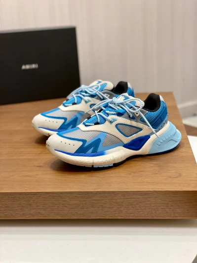 AMIRI Sneakers White Blue Leather Mesh Paneling