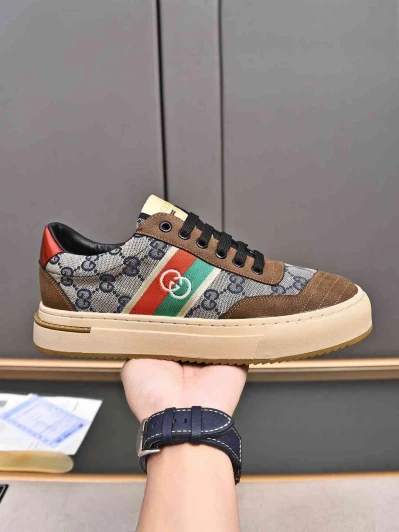 Gucci Sneakers Beige GG Monogram Canvas Suede Trim
